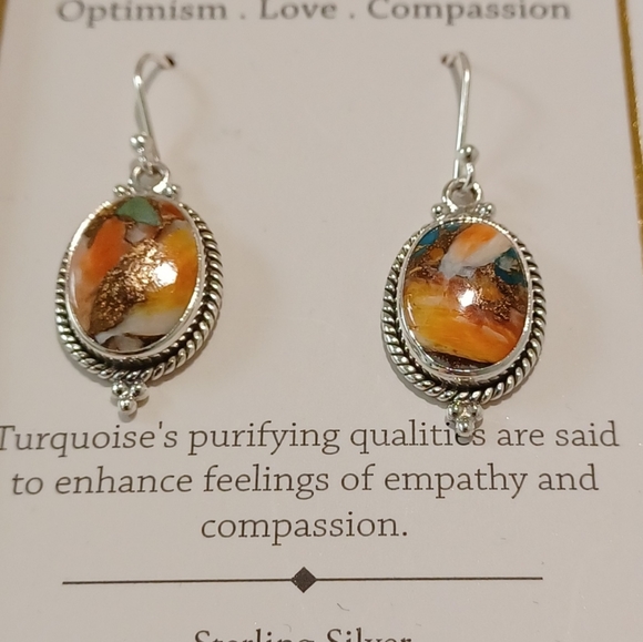 SHIVAM STERLING SILVER TURQUOISE TEARDROP EARRINGSAPPROXIMATELY 1 1/4  INCH LON - Picture 6 of 8